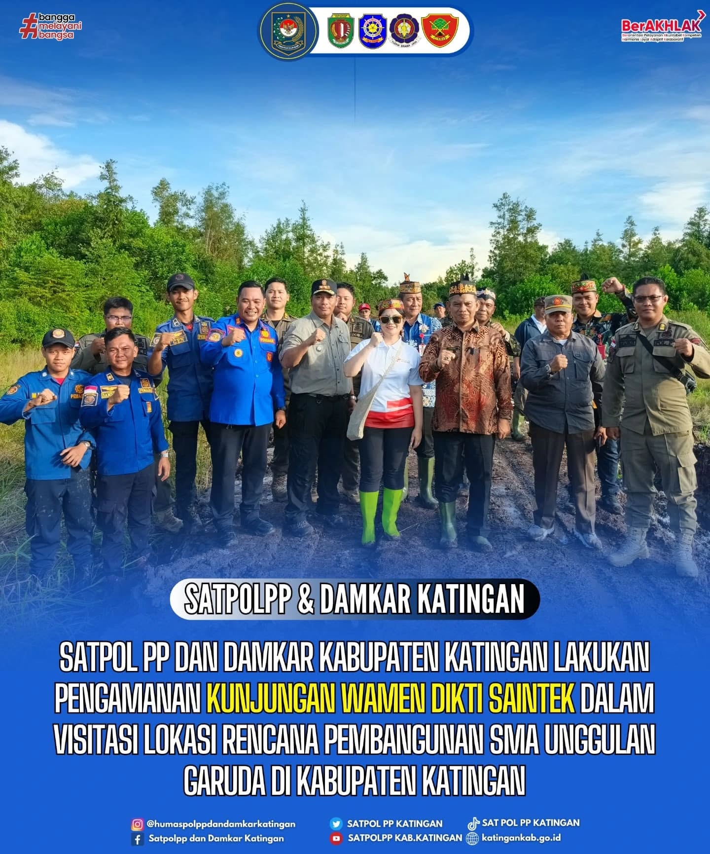 SATPOL PP DAN DAMKAR KABUPATEN KATINGAN LAKUKAN PENGAMANAN KUNJUNGAN WAMEN DIKTI SAINTEK DALAM VISITASI LOKASI RENCANA PEMBANGUNAN SMA UNGGULAN GARUDA DI KABUPATEN KATINGAN